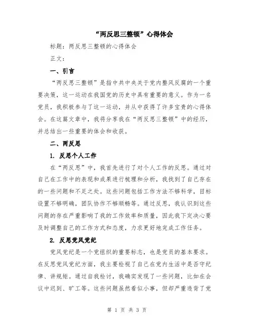 “两反思三整顿”心得体会