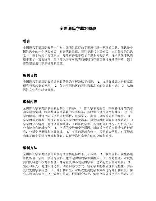 全国陈氏字辈对照表