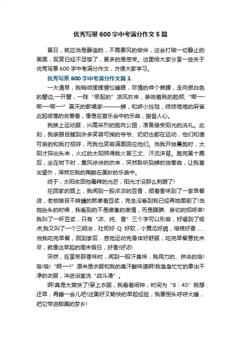 优秀写景600字中考满分作文5篇