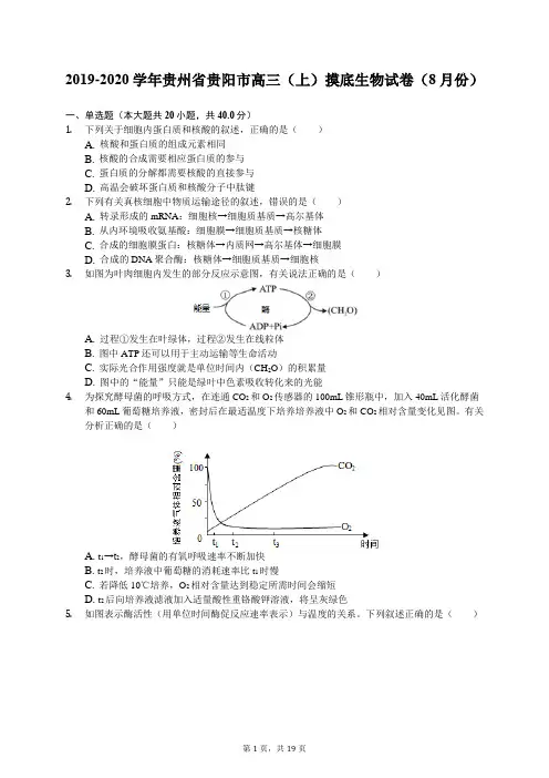 2019-2020学年贵州省贵阳市高三(上)摸底生物试卷(8月份)(有答案解析)