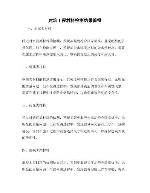 建筑工程材料检测结果简报