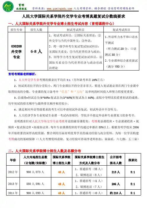 人民大学外交学专业考博真题复试分数线复习策略-育明考研考博