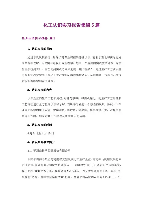 化工认识实习报告集锦5篇