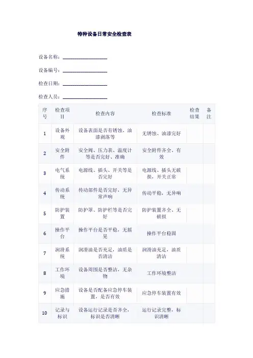 特种设备日常安全检查表