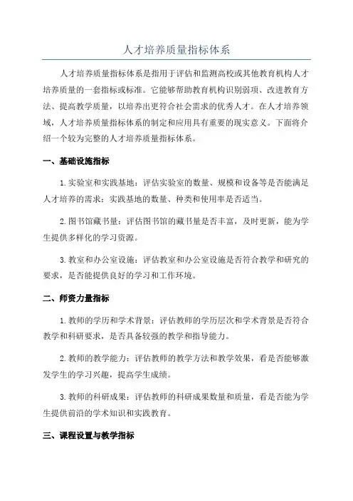 人才培养质量指标体系