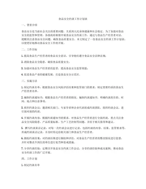 食品安全约谈工作计划表