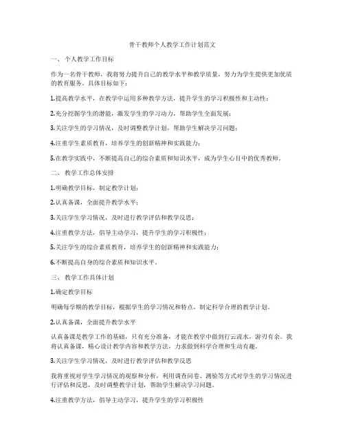 骨干教师个人教学工作计划范文