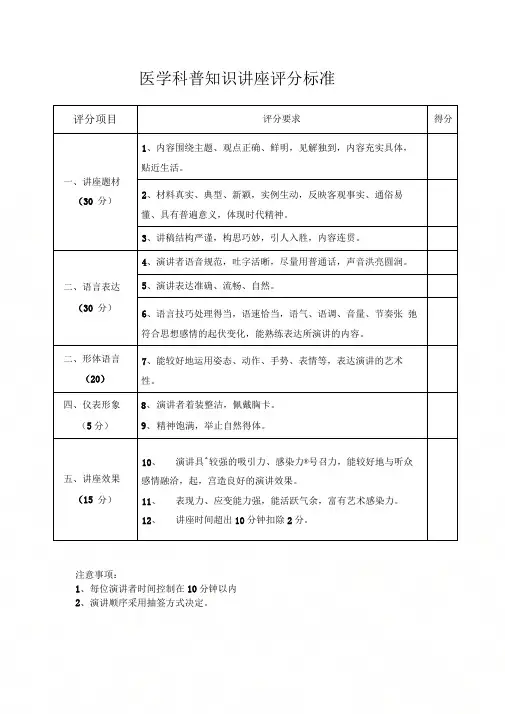 医学科普知识讲座评分标准(1)