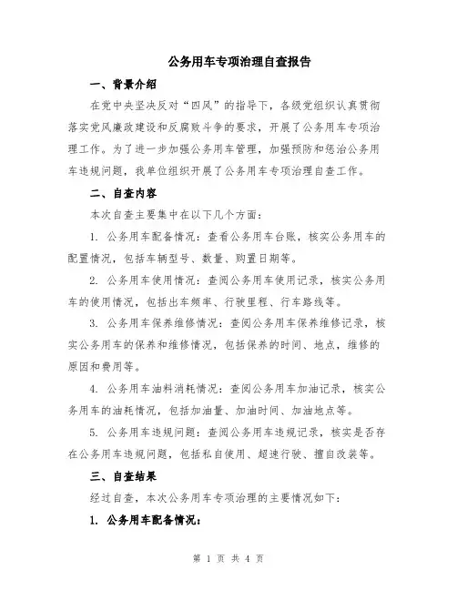 公务用车专项治理自查报告