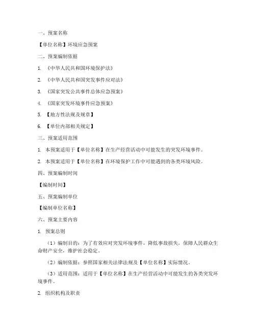 环境预案台账模板范文