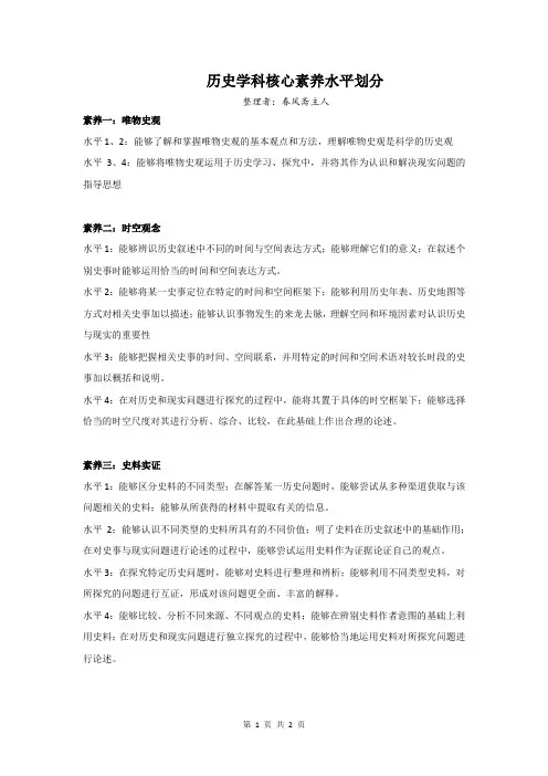 历史学科核心素养水平划分