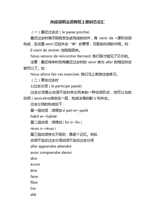 孙辉简明法语教程上册时态总汇