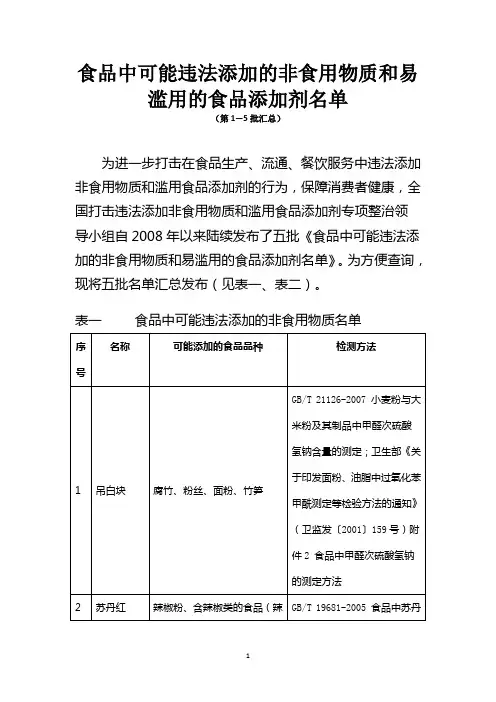 食品中可能违法添加的非食用物质和易滥用的食品添加剂名单