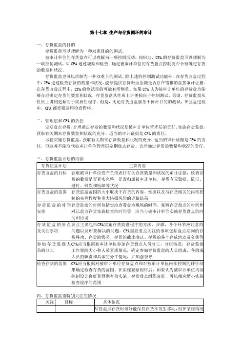 第十七章 生产与存货循环的审计