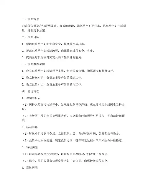 危重孕产妇转运预案模板