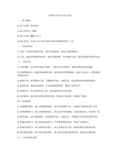 零售部门年度工作计划表