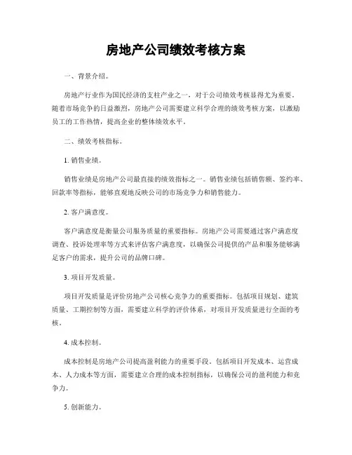 房地产公司绩效考核方案