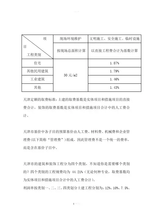 天津市定额取费