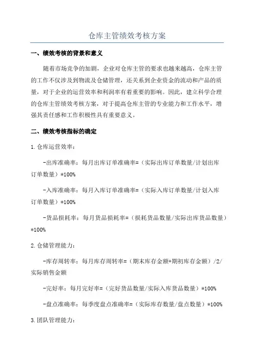 仓库主管绩效考核方案