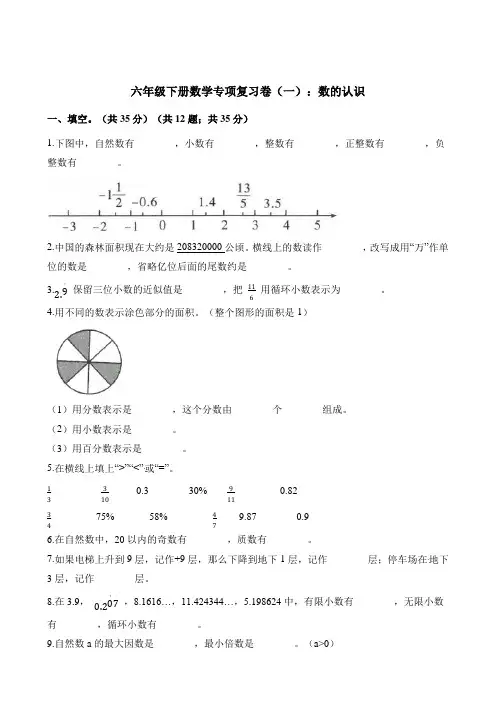 六年级下册数学试题-专项复习卷(一)：数的认识   北师大版(含解析)