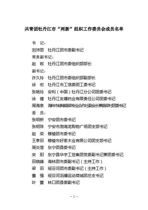共青团牡丹江市“两新”组织工作委员会成员名单