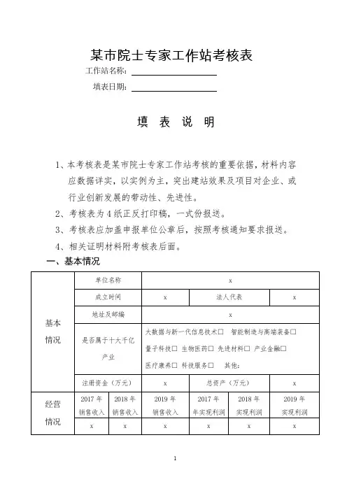 市院士专家工作站考核表【表格模板】