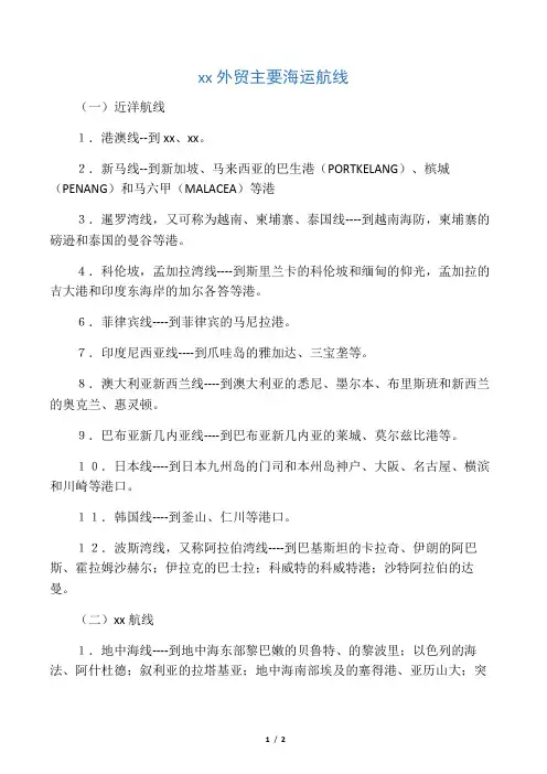 中国外贸主要海运航线