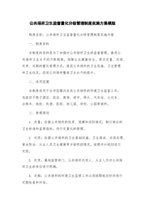 公共场所卫生监督量化分级管理制度实施方案模版