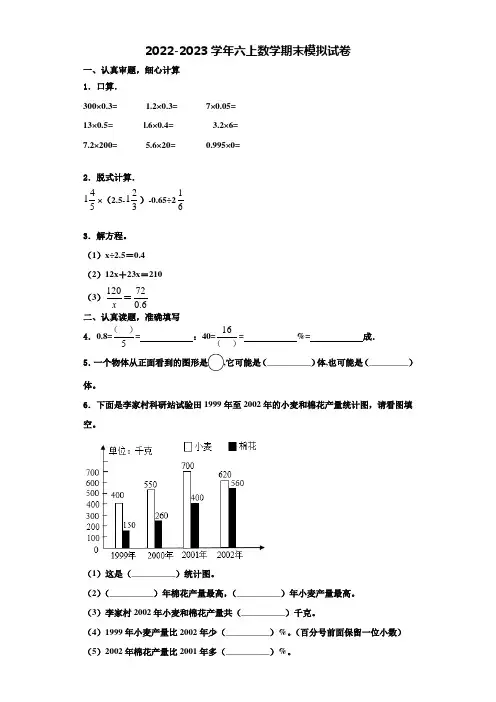 2023届陕西省延安市宜川县六年级数学第一学期期末学业水平测试试题含解析