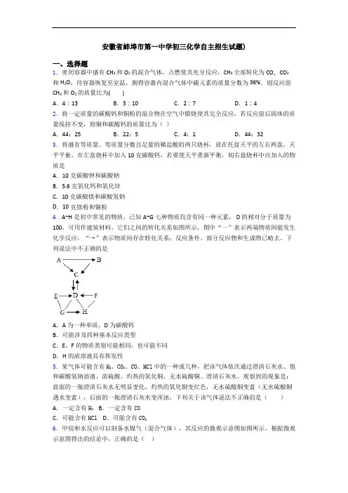 安徽省蚌埠市第一中学初三化学自主招生试题)