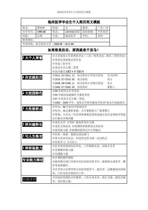 临床医学毕业生个人简历范文模板