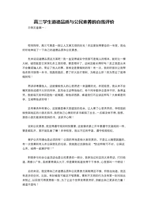 高三学生道德品质与公民素养的自我评价