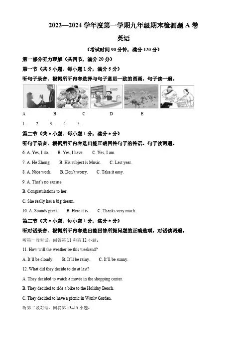 海南省海口市2023-2024学年九年级上学期期末英语试题(解析版,无听力音频及原文)