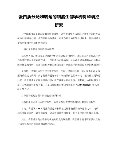 蛋白质分泌和转运的细胞生物学机制和调控研究