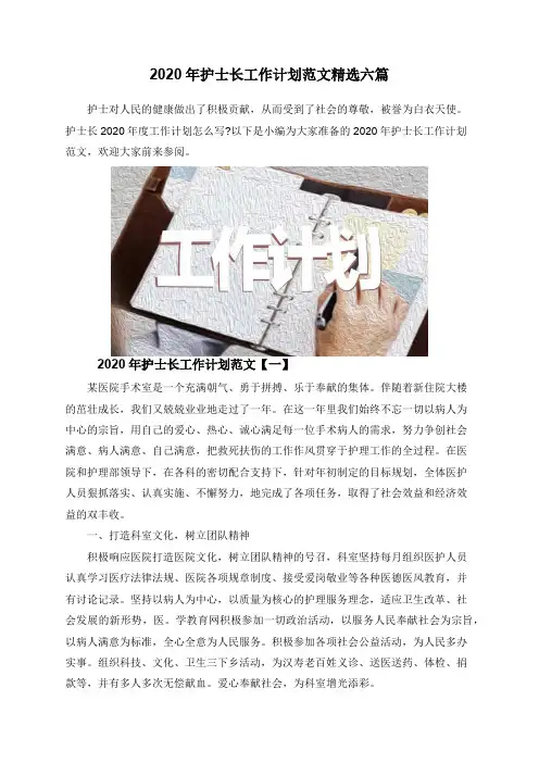 2020年护士长工作计划范文精选六篇