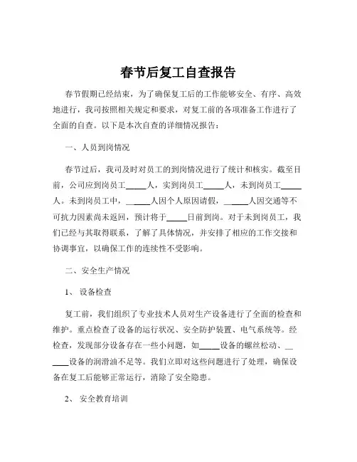 春节后复工自查报告