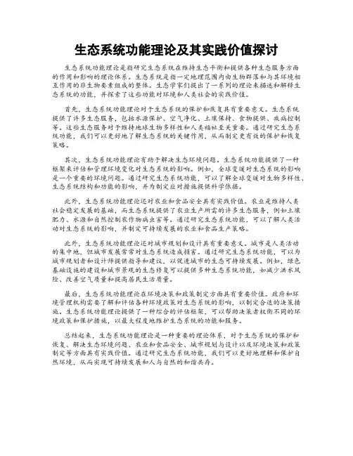 生态系统功能理论及其实践价值探讨