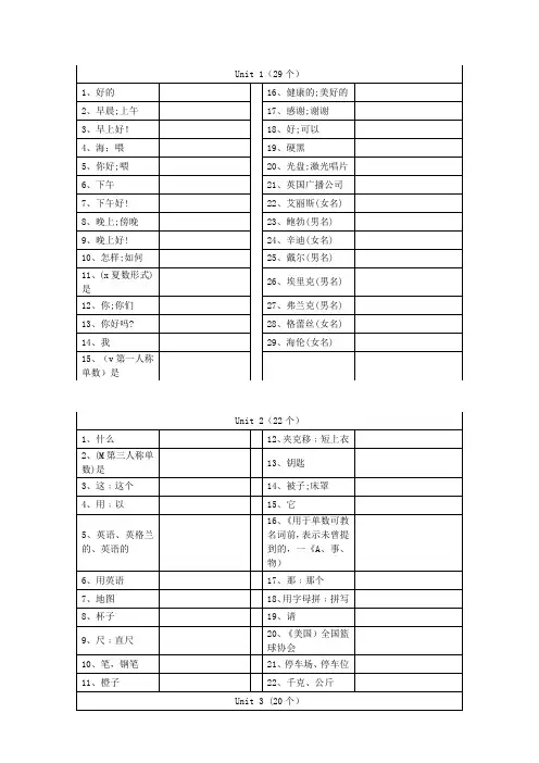 七年级上英语单词表(完整版)