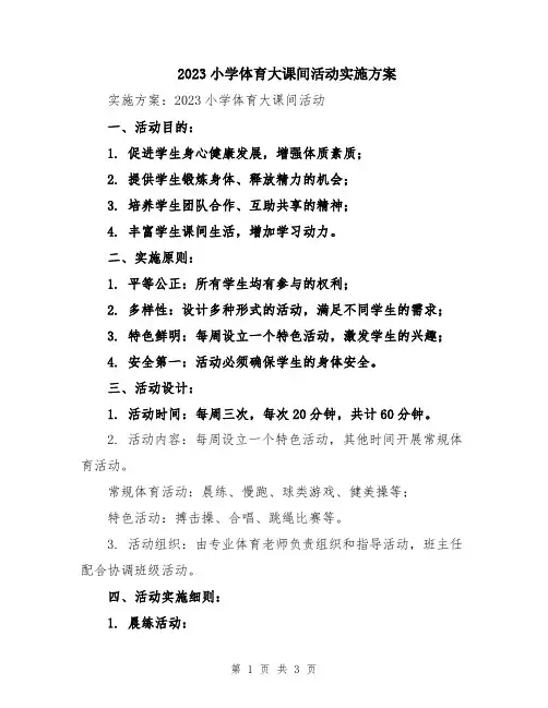 2023小学体育大课间活动实施方案