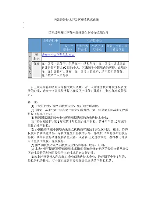 天津经济技术开发区税收优惠政策