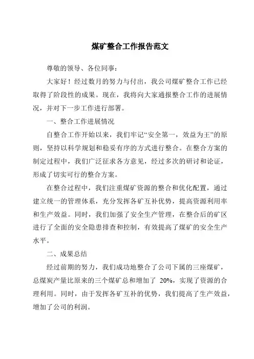 煤矿整合工作报告范文