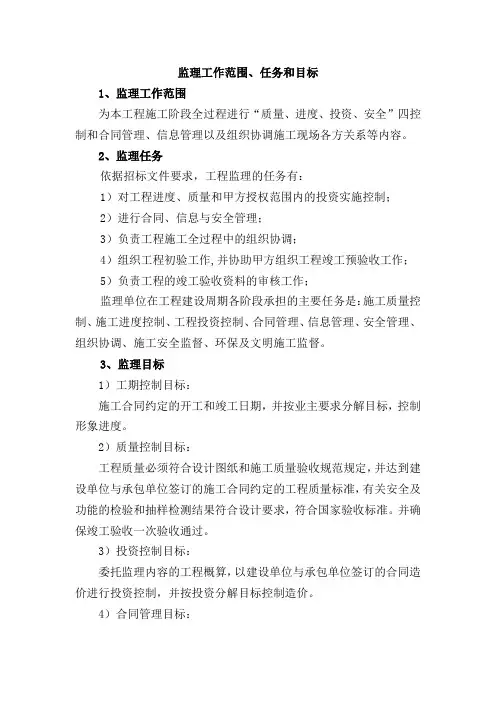 监理工作范围、任务和目标
