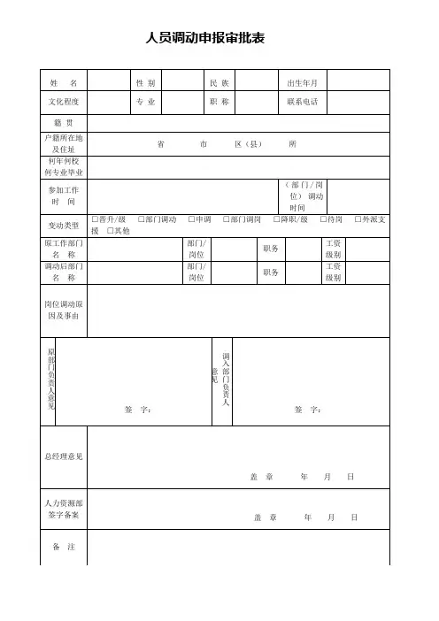 人员调动申报审批表