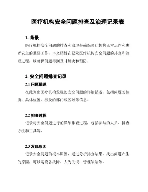医疗机构安全问题排查及治理记录表