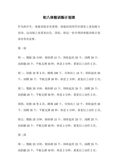初八体能训练计划表