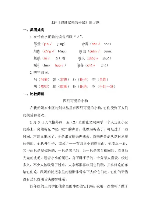 22《跑进家来的松鼠》练习题答案