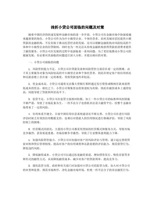 浅析小贷公司面临的问题及对策
