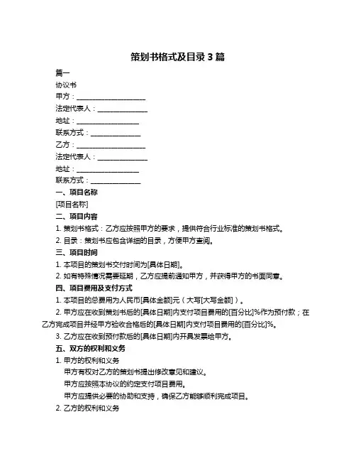 策划书格式及目录3篇