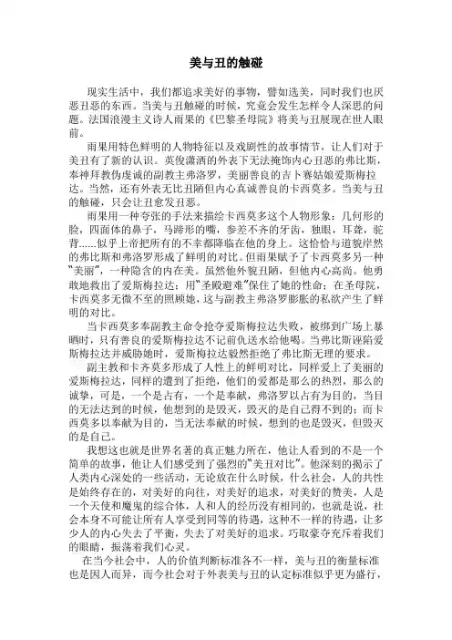 美与丑的触碰(读《巴黎圣母院》有感)