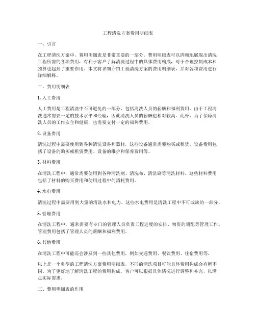 工程清洗方案费用明细表